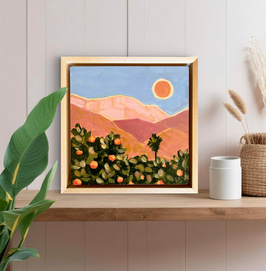 Original Painting, Framed Ojai Mini Art, Ojai California, Pink Moment, Topa Topa Mountains