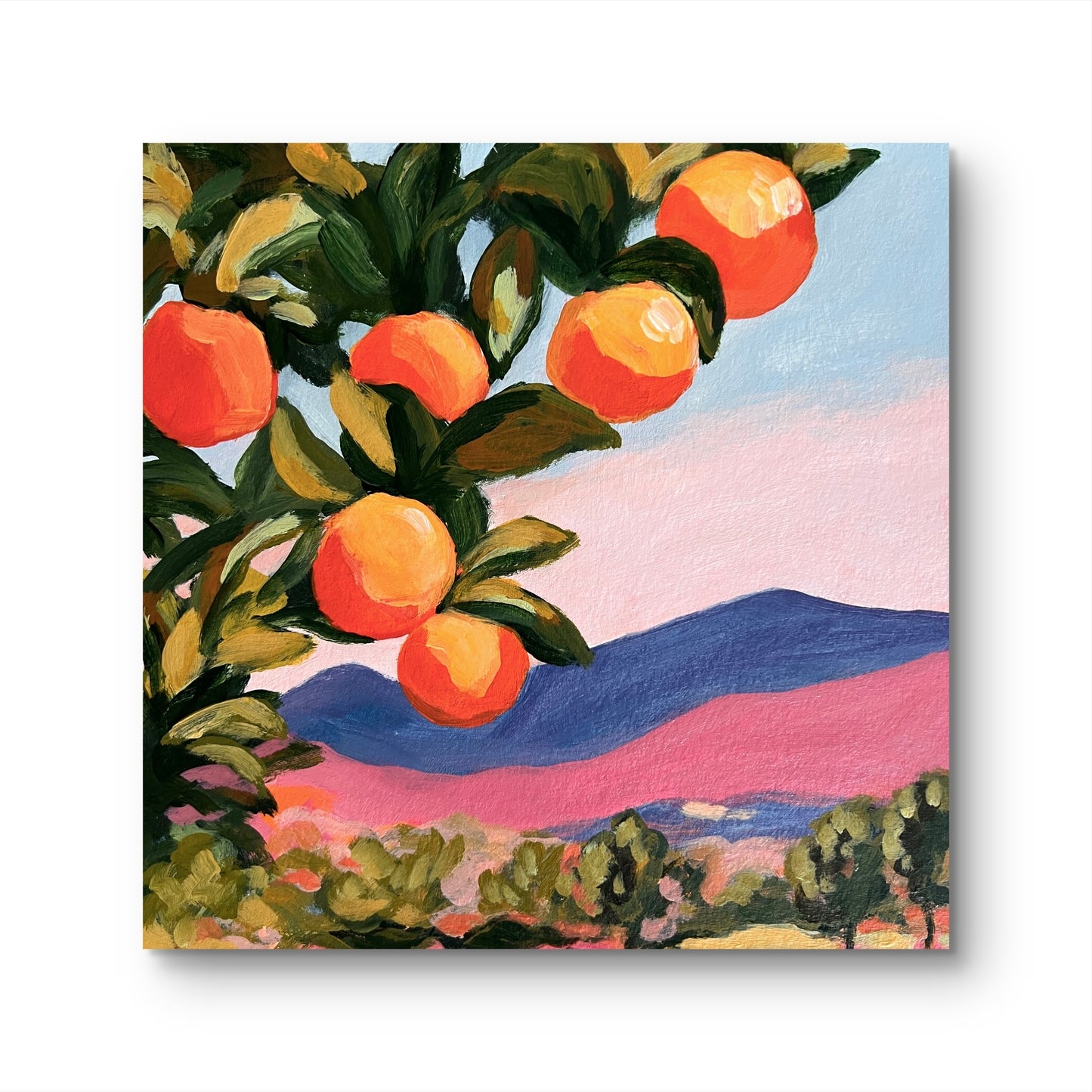 Original Ojai California Painting: Orange Grove, Abstract Mountain Art