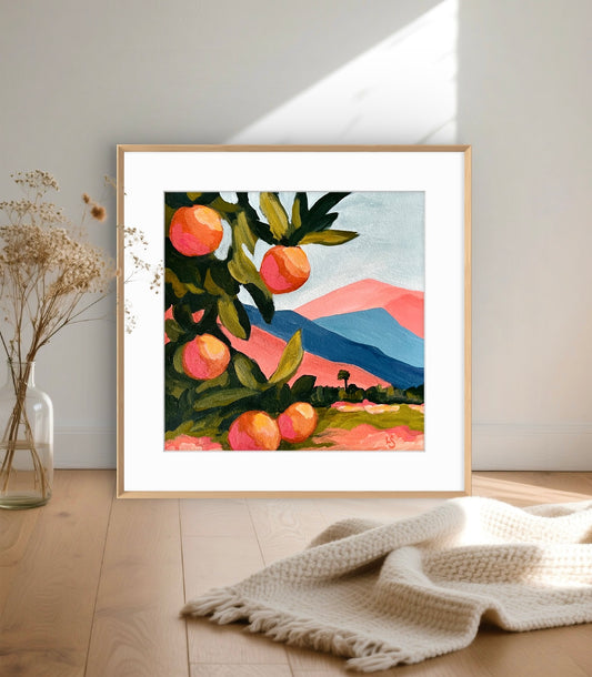 Original Ojai California Painting: Orange Grove, Abstract Mountain Art