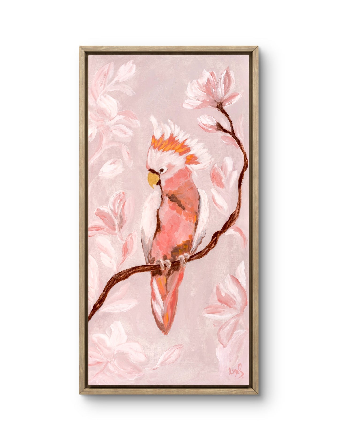 "An Unexpected Delight" - Pink Cockatoo Original Painting 10"x20"