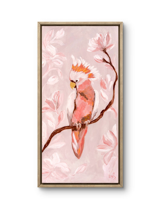 "An Unexpected Delight" - Pink Cockatoo Original Painting 10"x20"