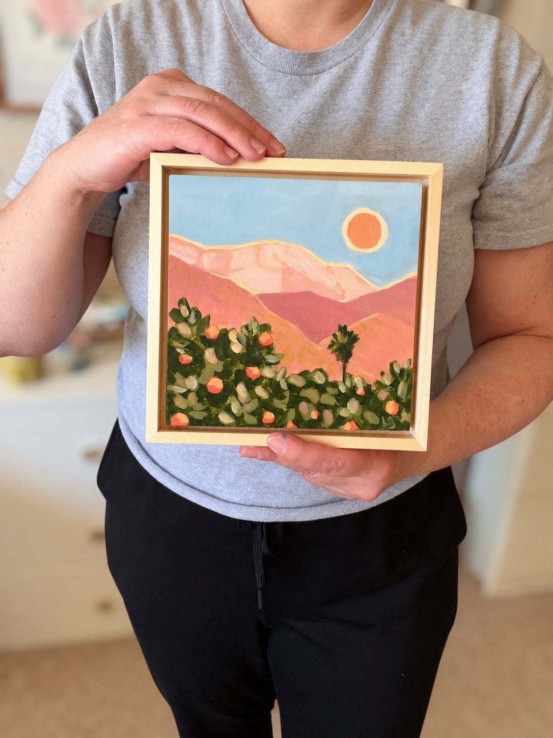 Original Painting, Framed Ojai Mini Art, Ojai California, Pink Moment, Topa Topa Mountains