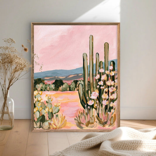 Ojai Afternoon: PRINT Abstract Mountain Art, Ojai Californa, Cactus Wall Hanging