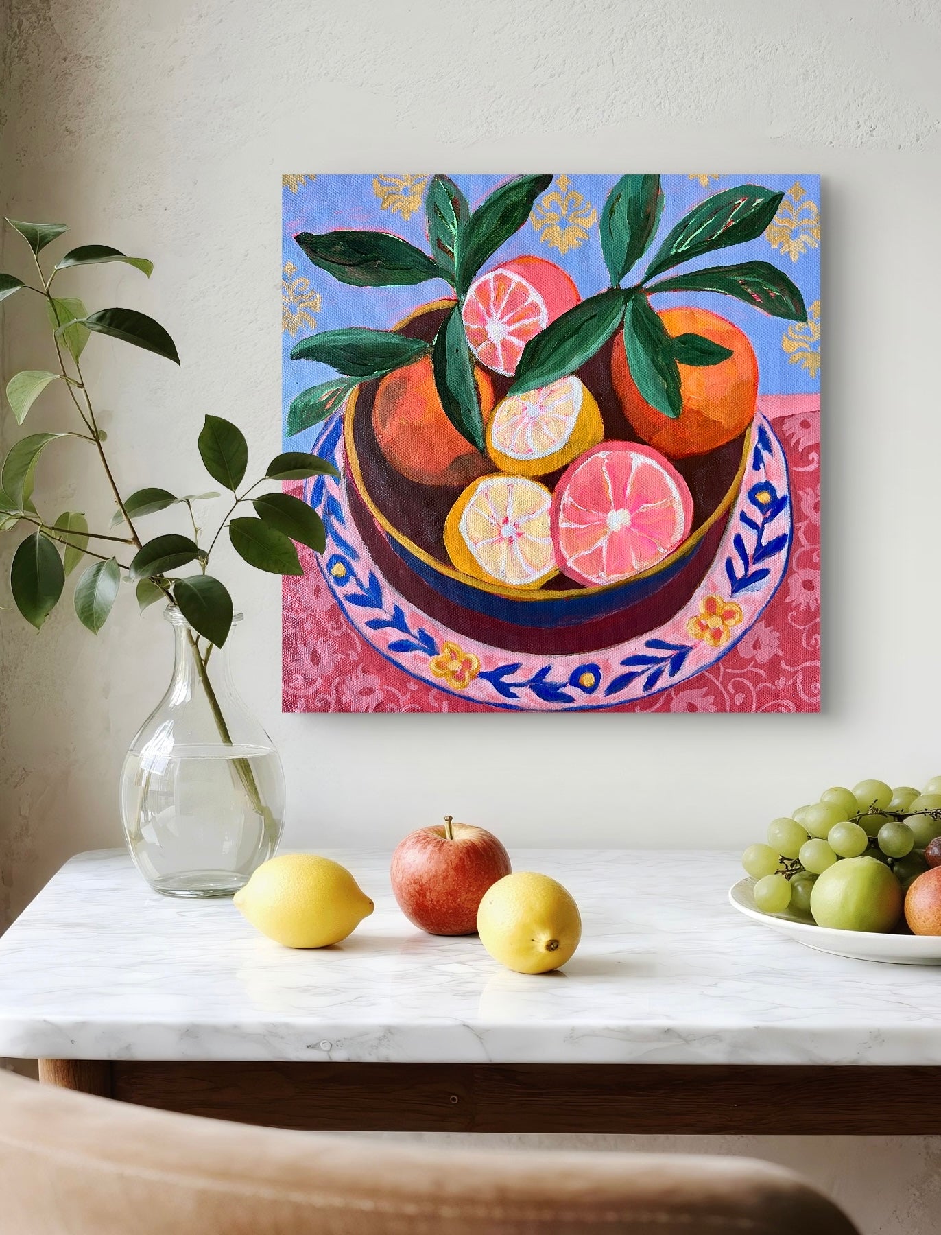 "Citrus Damask" - Original Painting 12"x12"
