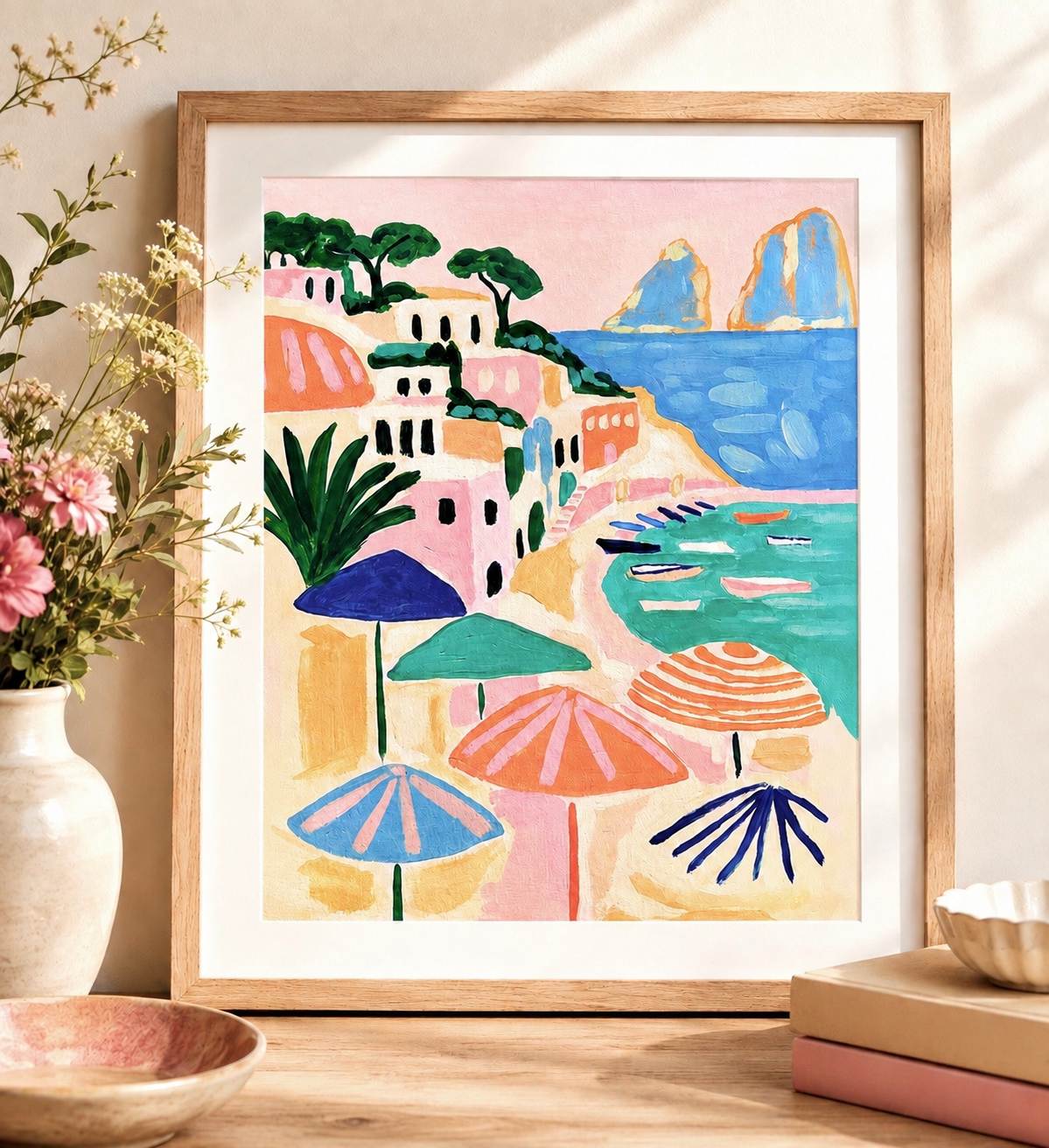 Original Painting: "Beach Day, Capri" 9" x 12" Italy Inspired Art