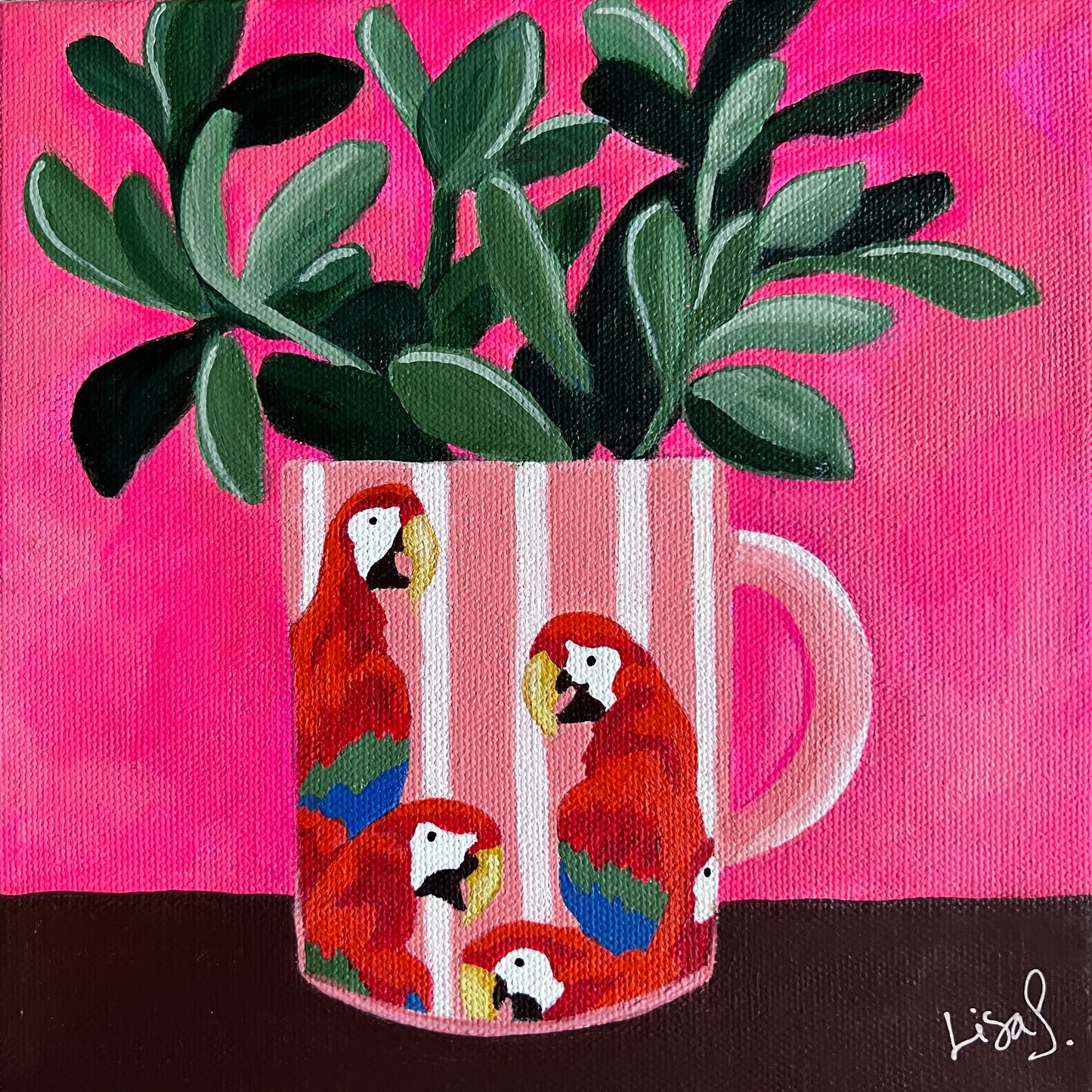 Hot Pink Parrot Mug With Succulents