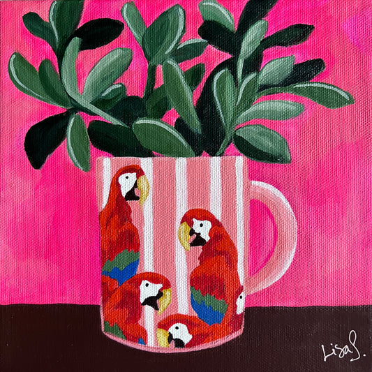 Hot Pink Parrot Mug With Succulents