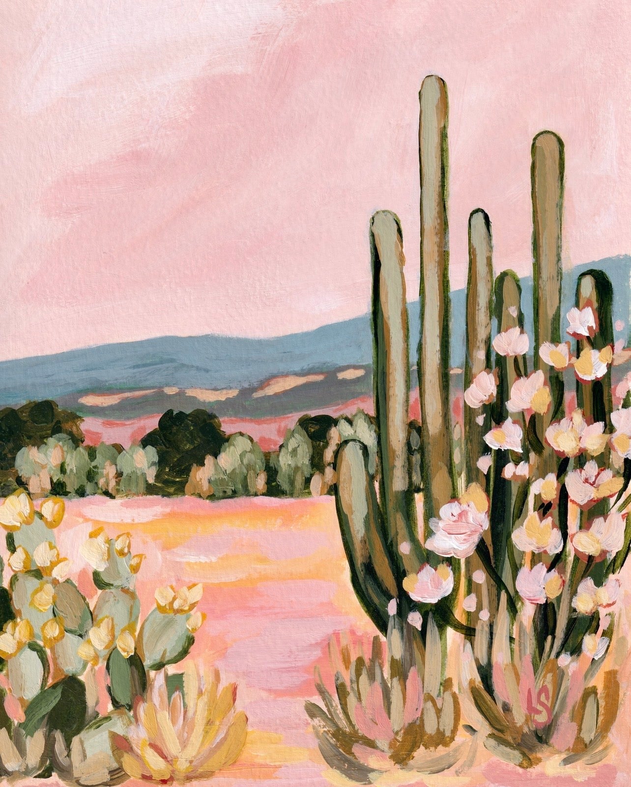 Ojai Afternoon: PRINT Abstract Mountain Art, Ojai Californa, Cactus Wall Hanging