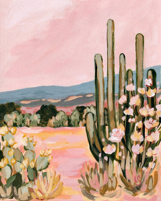 Ojai Afternoon: PRINT Abstract Mountain Art, Ojai Californa, Cactus Wall Hanging
