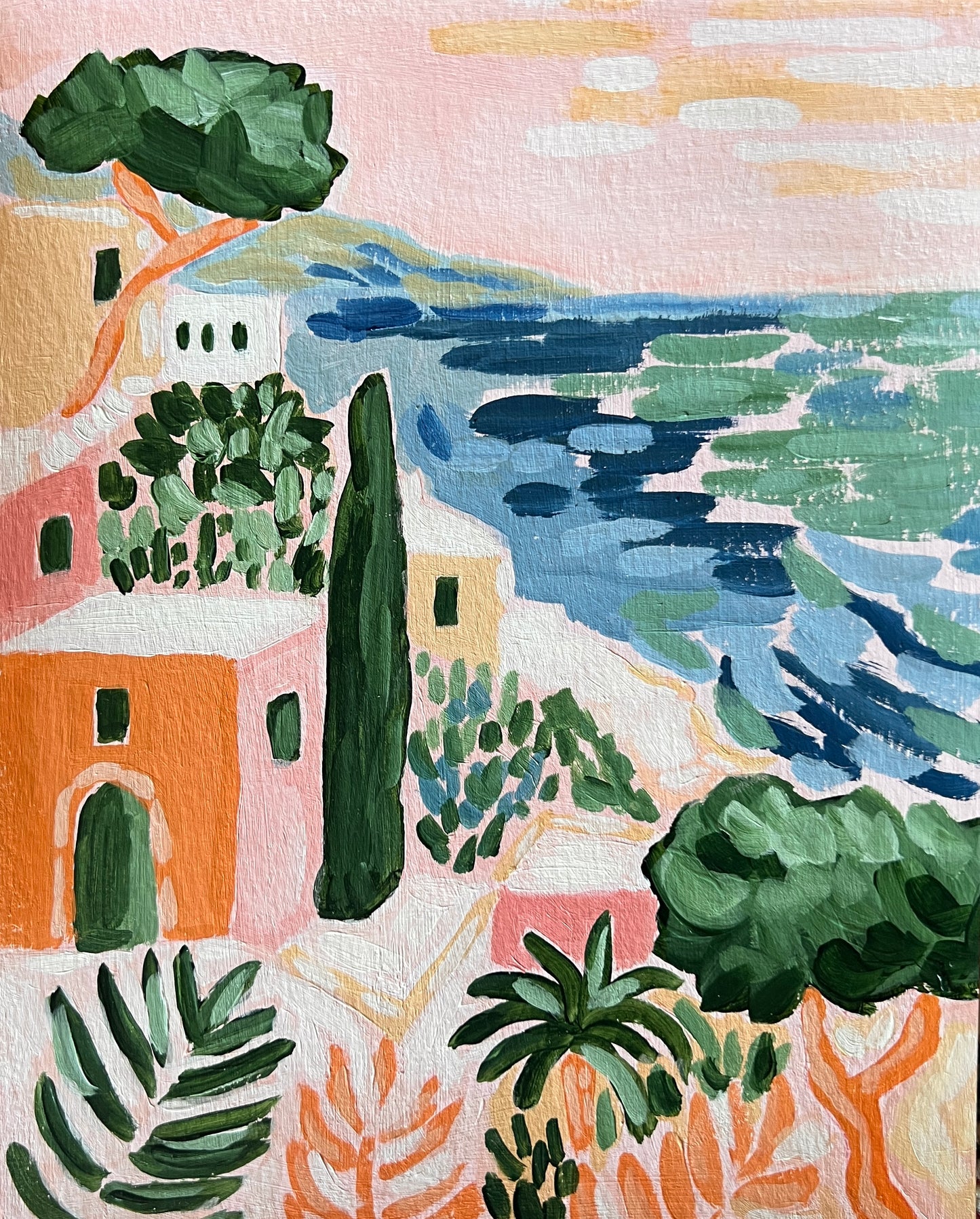 Original Painting: "Coastal Village View" 8"x10" Italy Inspired Art