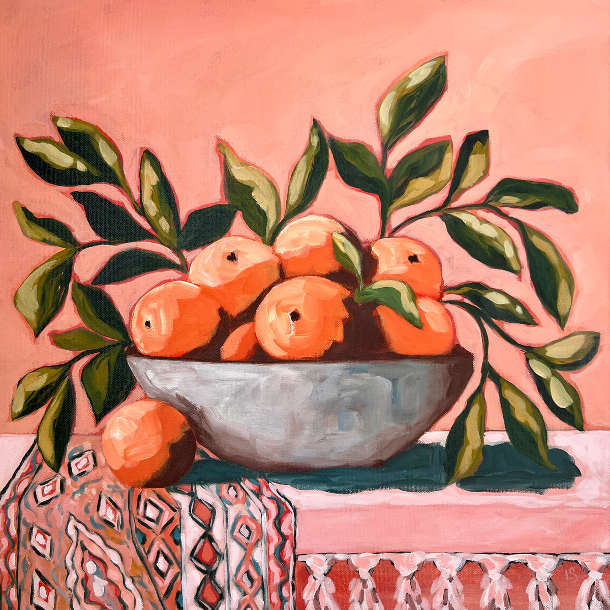 Original Painting: Oranges Still Life, Bohemian Style Art, Ojai Oranges, Large 20"x20"