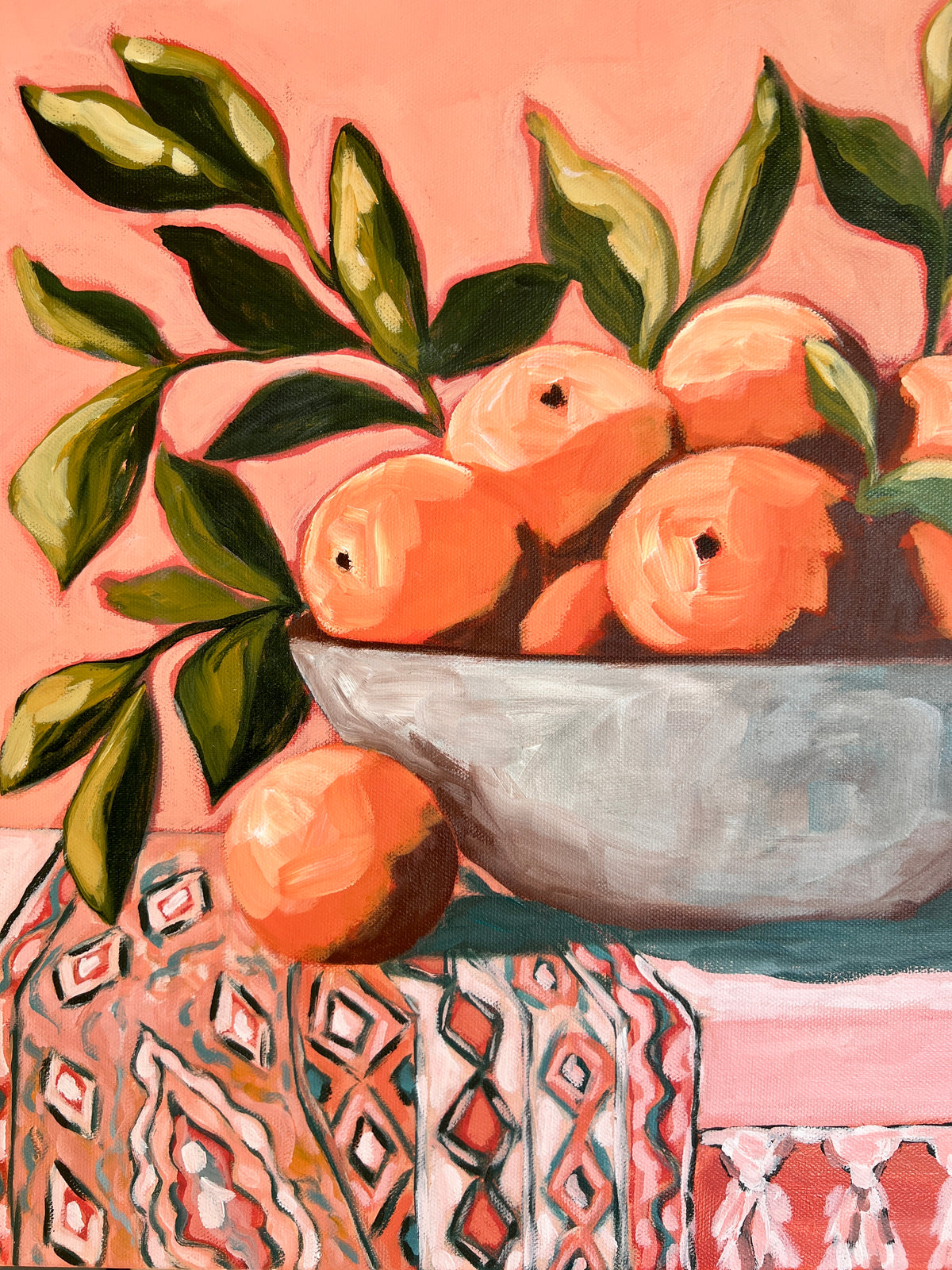 Original Painting: Oranges Still Life, Bohemian Style Art, Ojai Oranges, Large 20"x20"