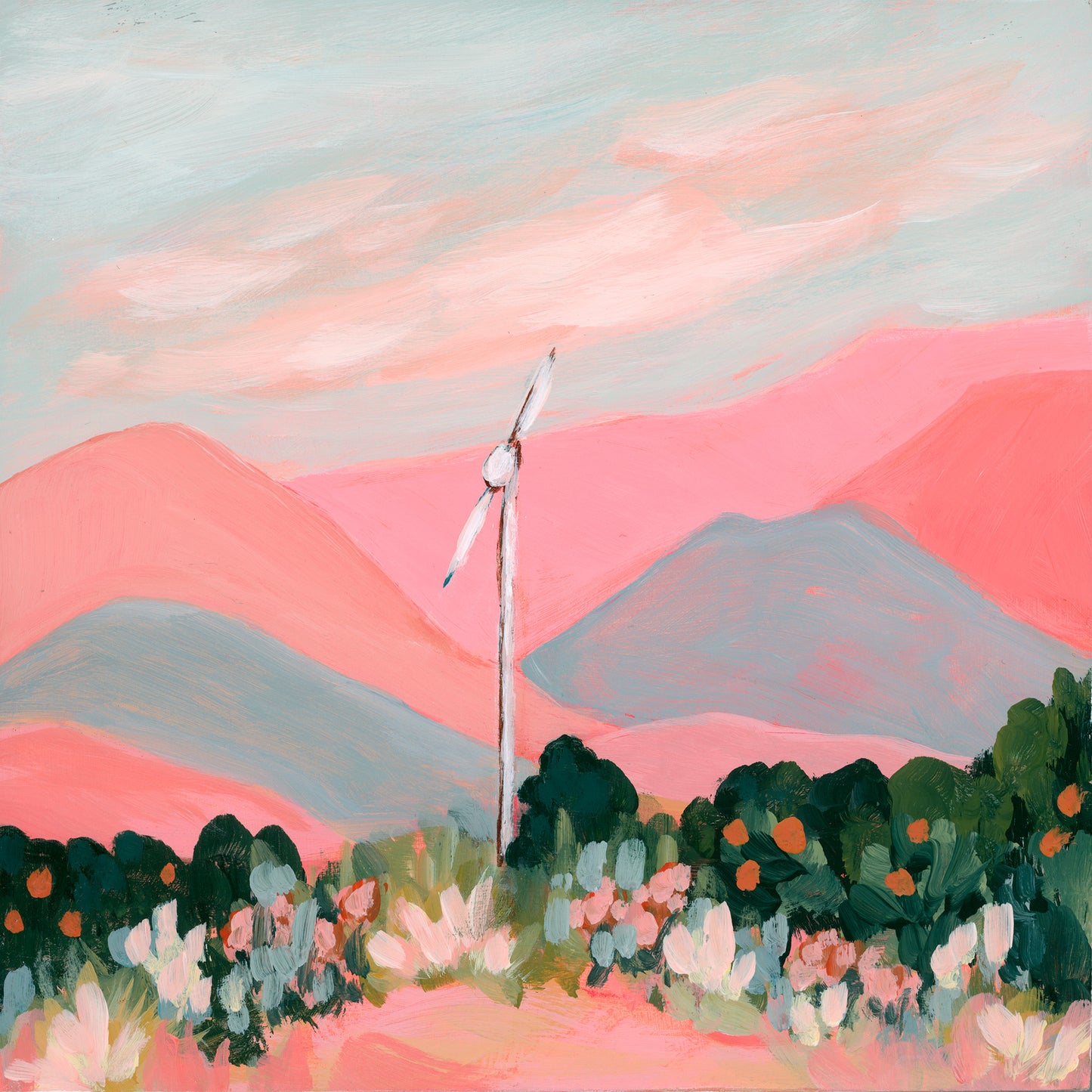 Ojai Print: Abstract Mountain Art, Ojai Valley Orange Farm