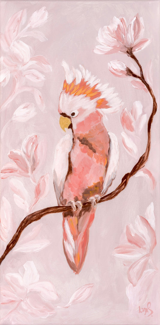 "An Unexpected Delight" - Pink Cockatoo Original Painting 10"x20"