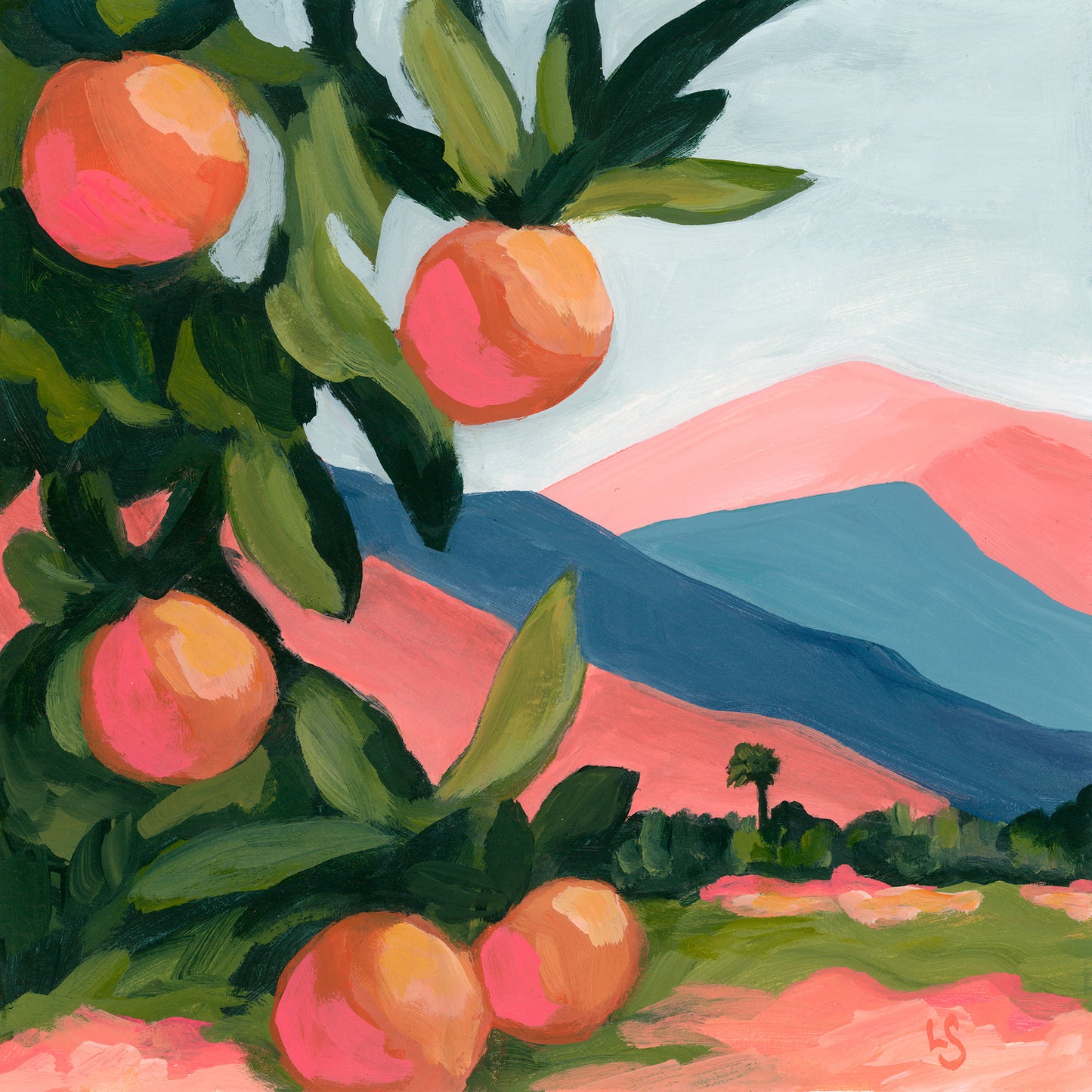 Ojai Print: Ojai Oranges, Abstract Mountain Art