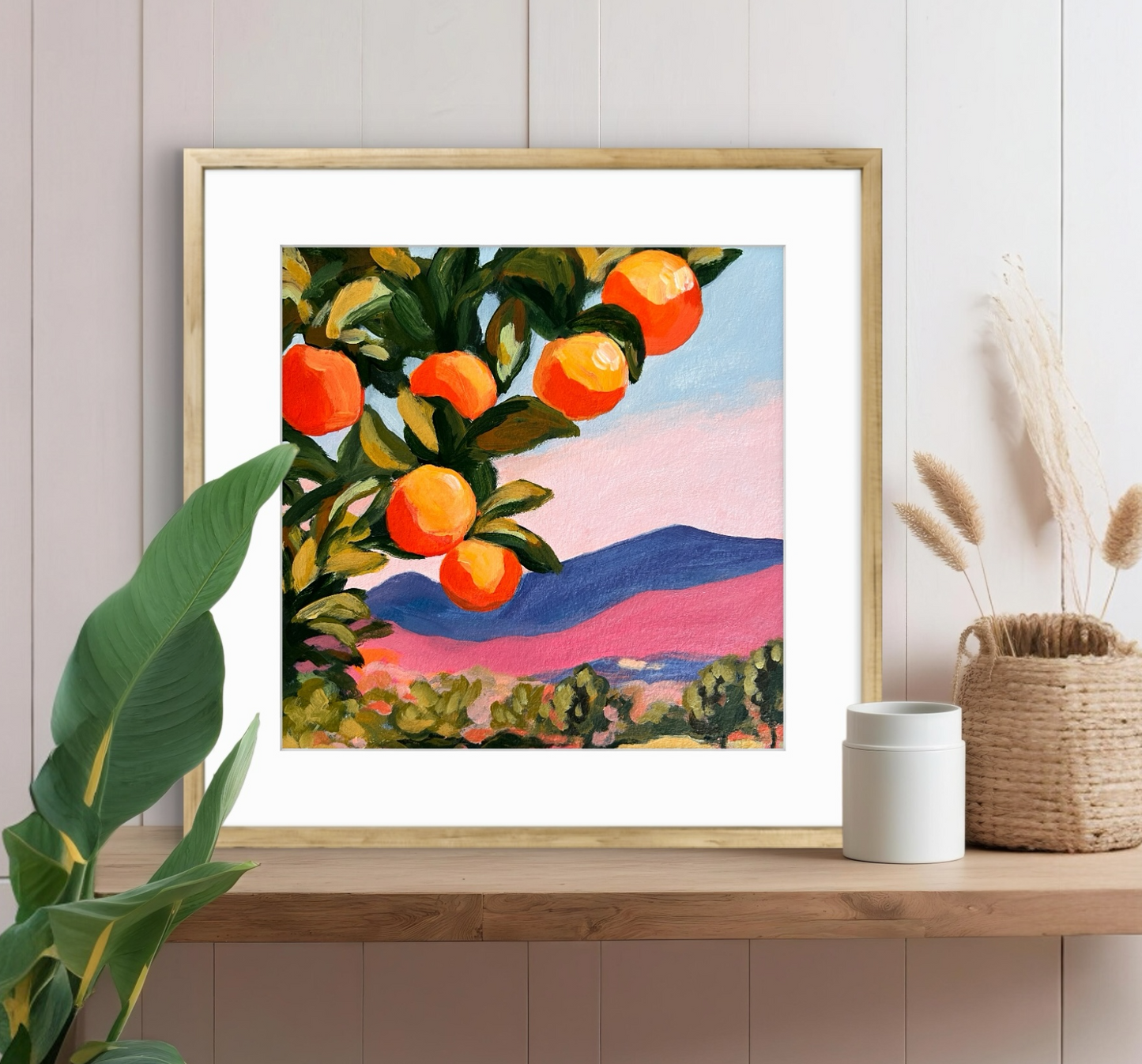 Original Ojai California Painting: Orange Grove, Abstract Mountain Art
