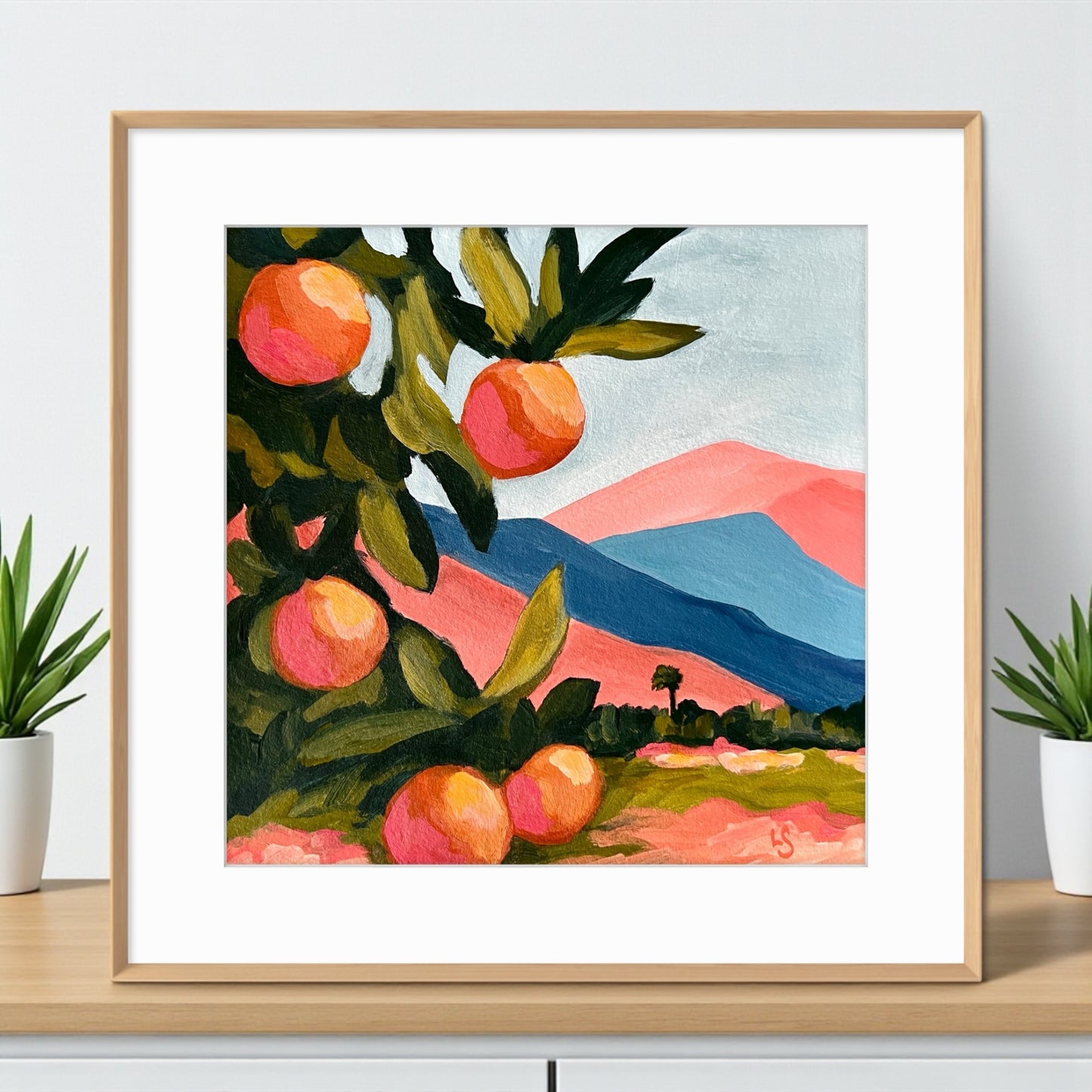 Original Ojai California Painting: Orange Grove, Abstract Mountain Art