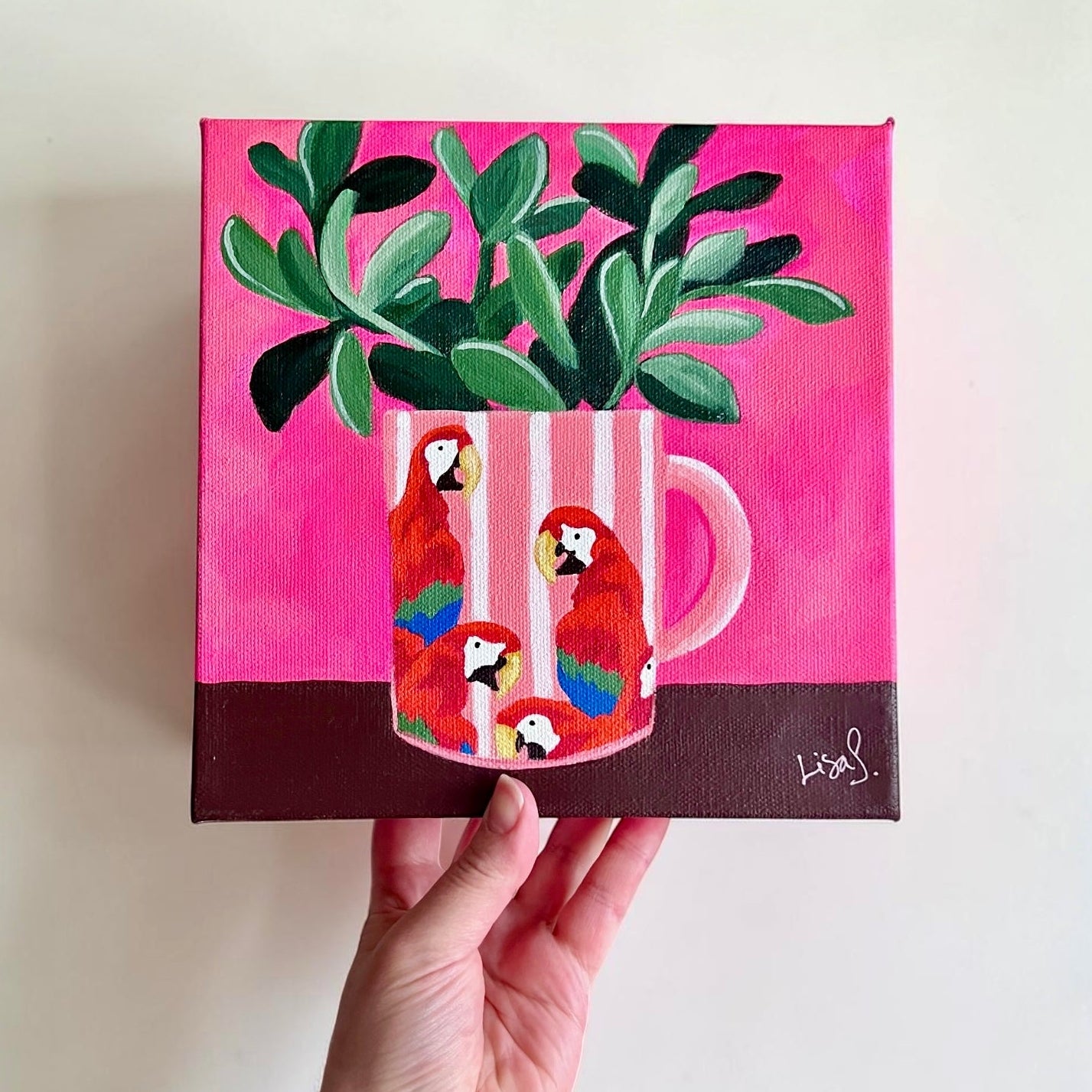Hot Pink Parrot Mug With Succulents