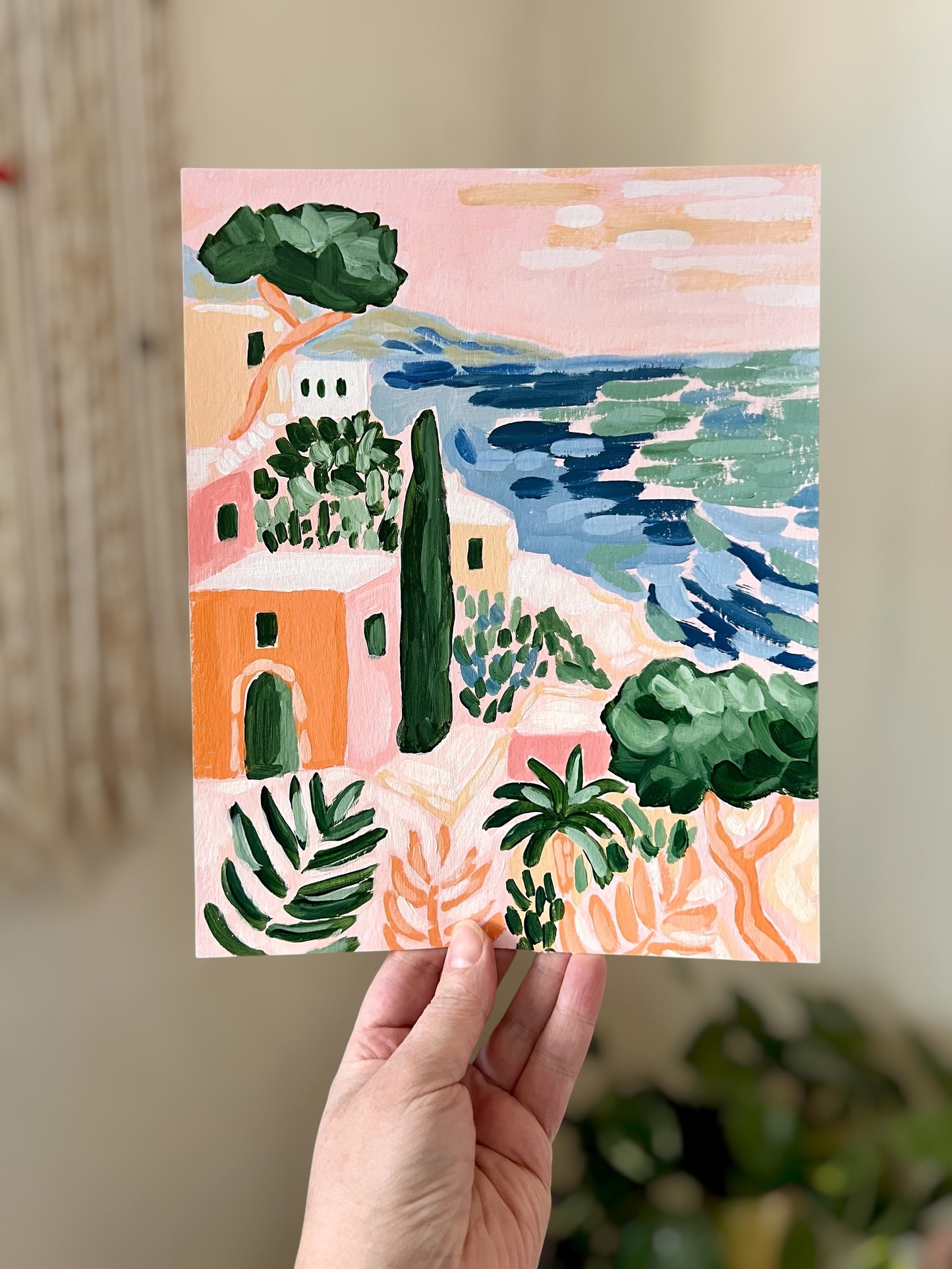 Original Painting: "Coastal Village View" 8"x10" Italy Inspired Art