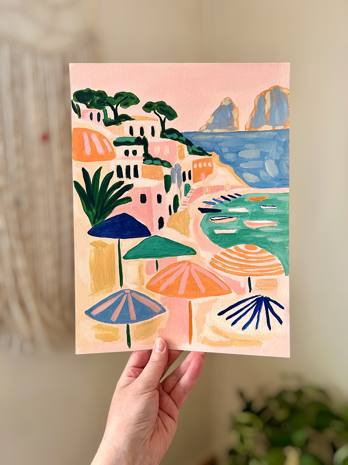 Original Painting: "Beach Day, Capri" 9" x 12" Italy Inspired Art
