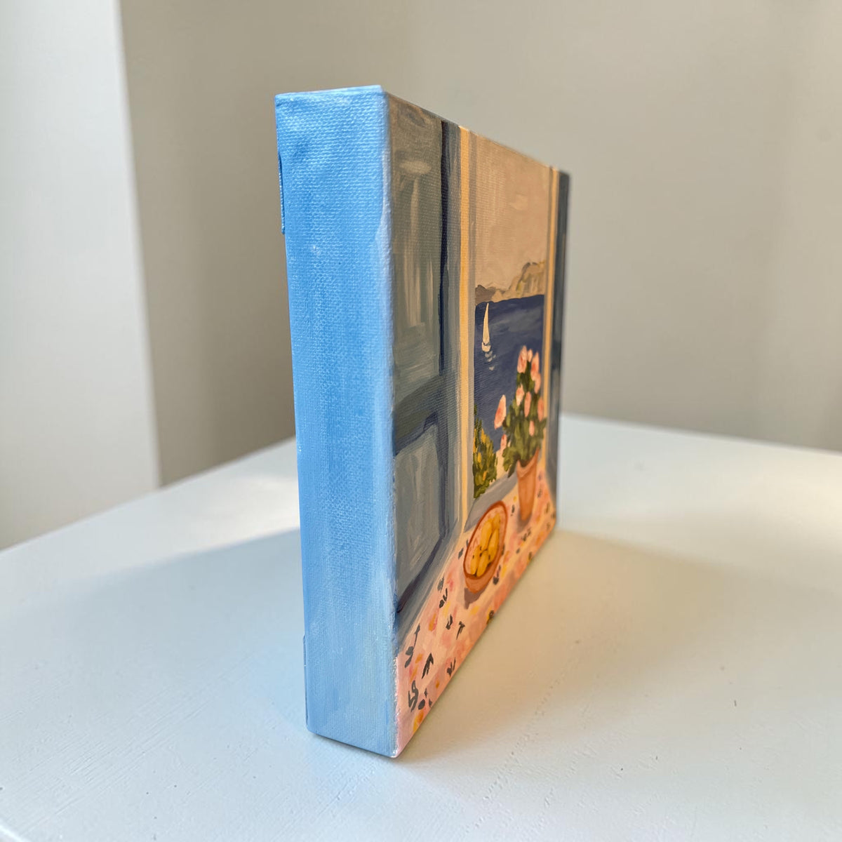 Original Painting: "Blue View" - Matisse Inspired Window Scene, Sailboat Art