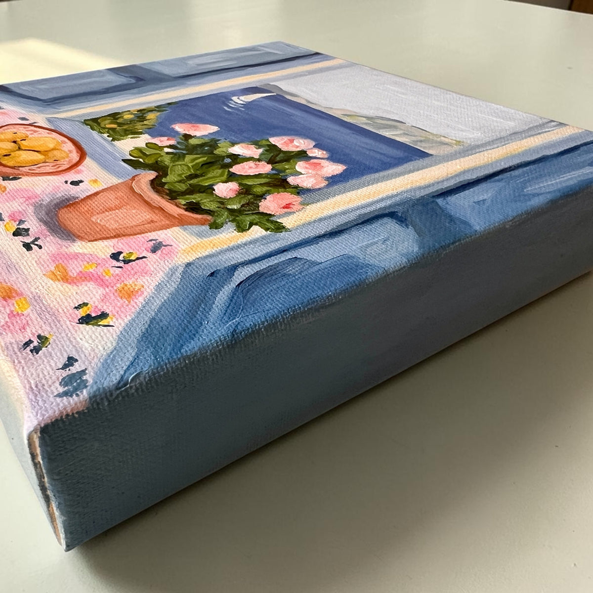 Original Painting: "Blue View" - Matisse Inspired Window Scene, Sailboat Art