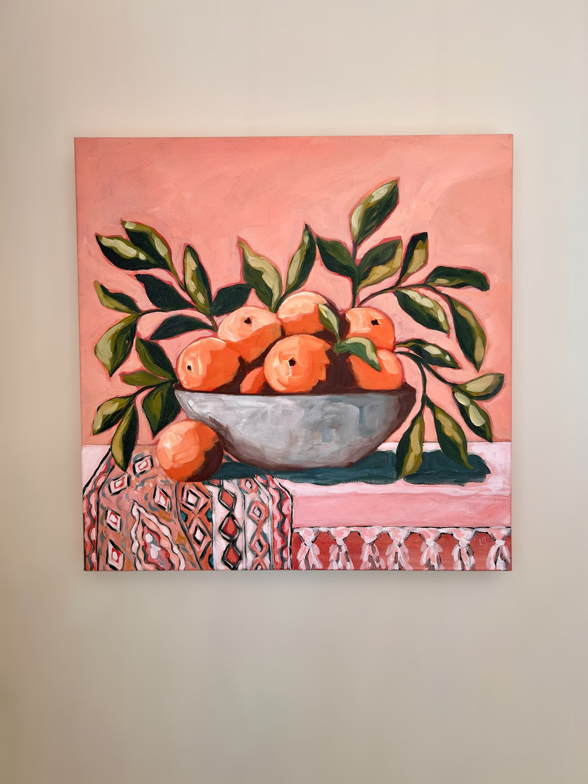 Original Painting: Oranges Still Life, Bohemian Style Art, Ojai Oranges, Large 20"x20"