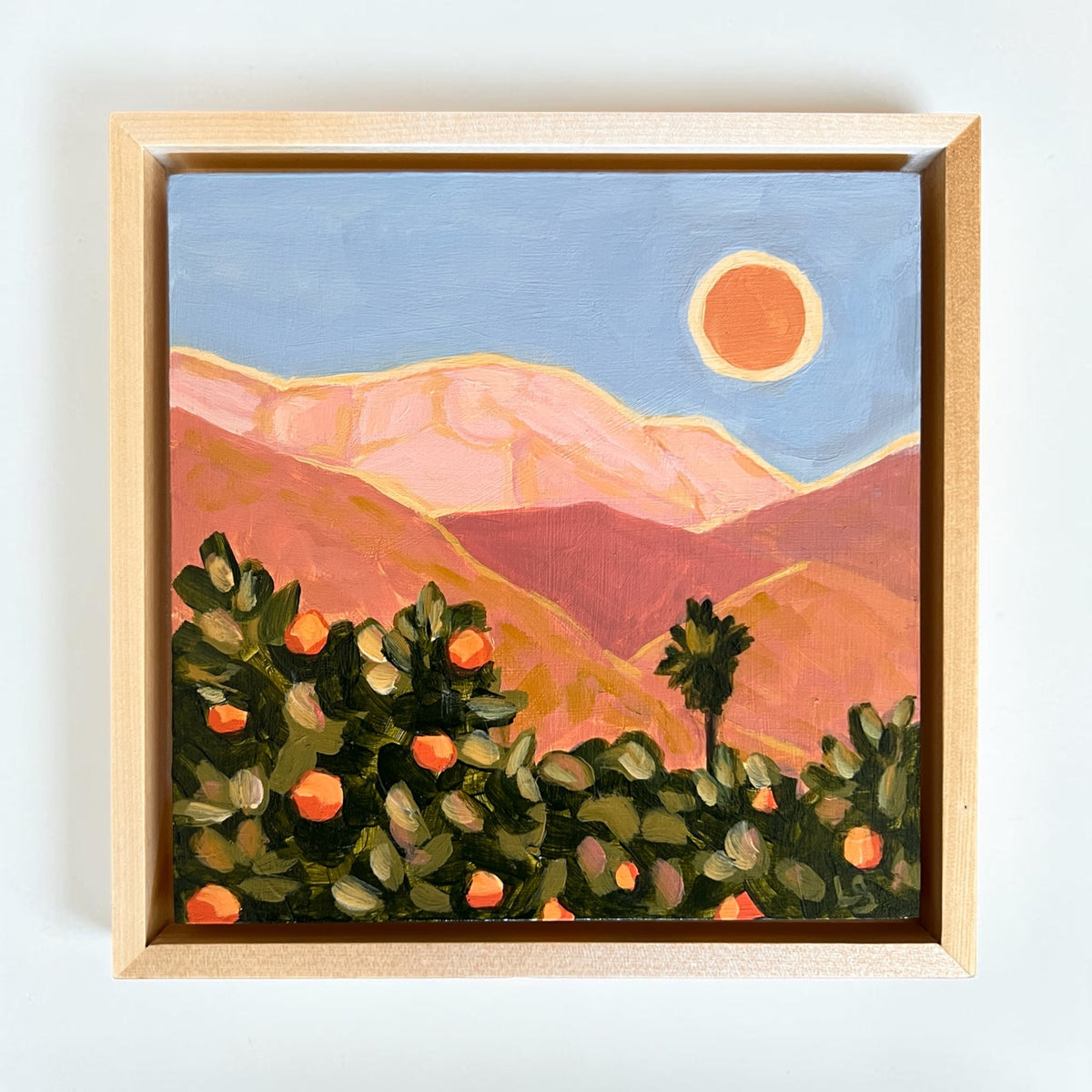 Original Painting, Framed Ojai Mini Art, Ojai California, Pink Moment, Topa Topa Mountains