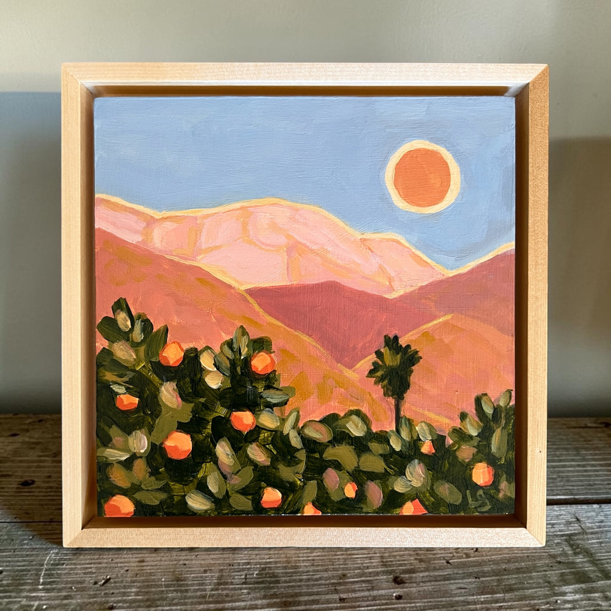 Original Painting, Framed Ojai Mini Art, Ojai California, Pink Moment, Topa Topa Mountains