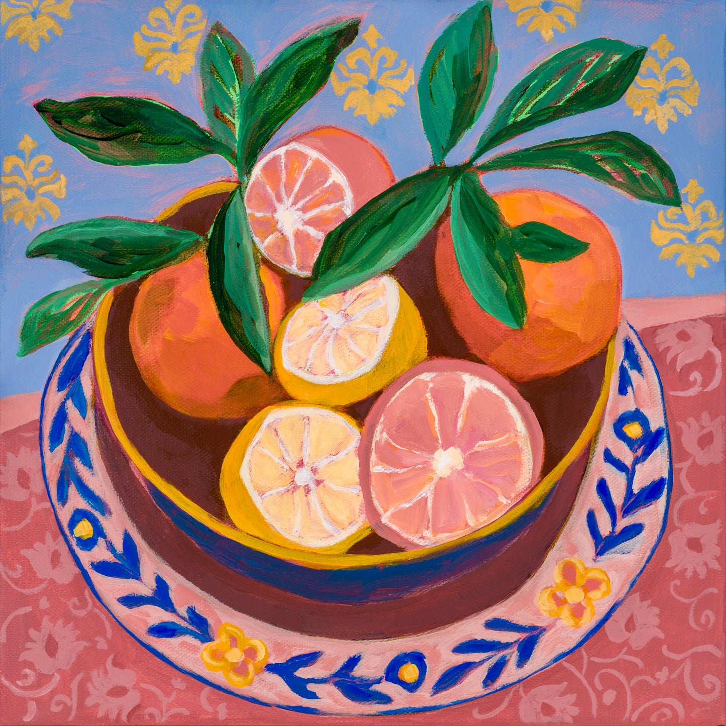 "Citrus Damask" - Original Painting 12"x12"