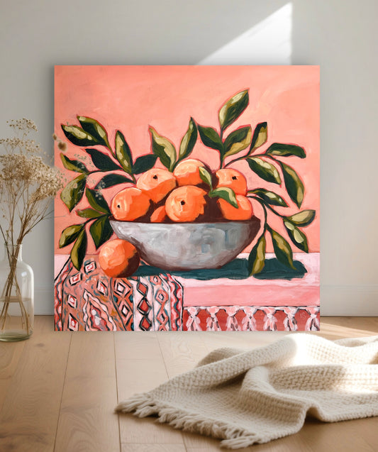 Original Painting: Oranges Still Life, Bohemian Style Art, Ojai Oranges, Large 20"x20"